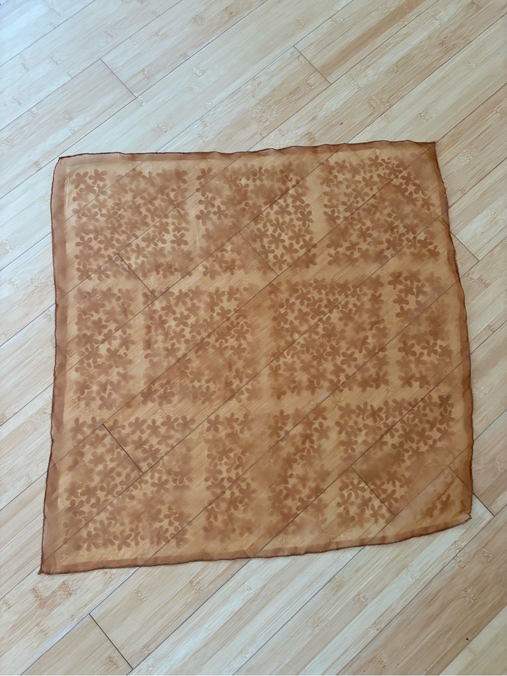 Vintage Nylon  Brown Floral Sheer Scarf